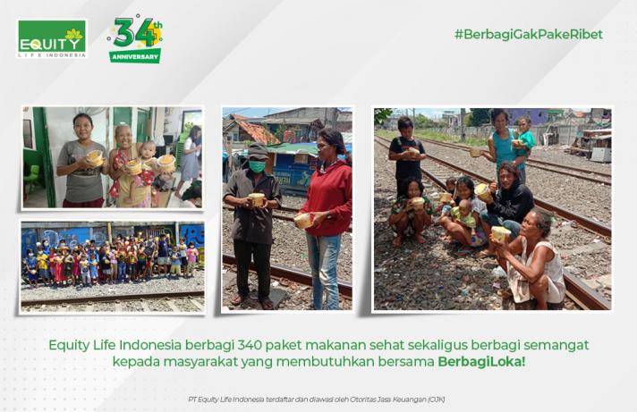  Berkolaborasi Bersama BerbagiLoka, Equity Life Indonesia Bagikan 340 Paket Makanan Sehat